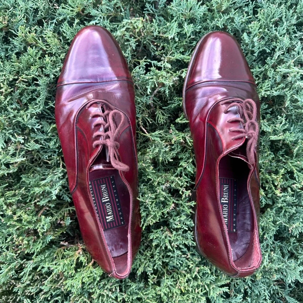 Mario‎ Bruni Men's Italian Leather Oxford Shoes Size 9.5W Burgundy